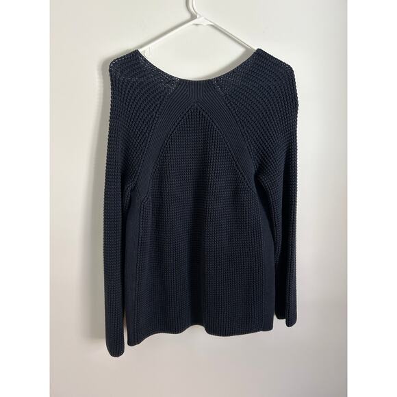 Vince Women's Navy Blue Cable Knit Sweater Size Medium 100% Cotton Heavy - Picture 6 of 6